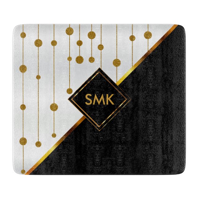 Planche À Découper Points noirs, blancs et or modernes (Devant)