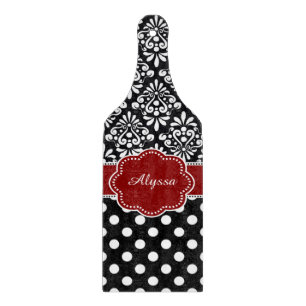 Planche À Découper Points noirs rouges de damassé personnalisés