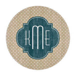 Planche À Découper Pois de sable Tan Turquoise Quatrefoil Monogramme