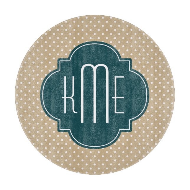 Planche À Découper Pois de sable Tan Turquoise Quatrefoil Monogramme (Devant)