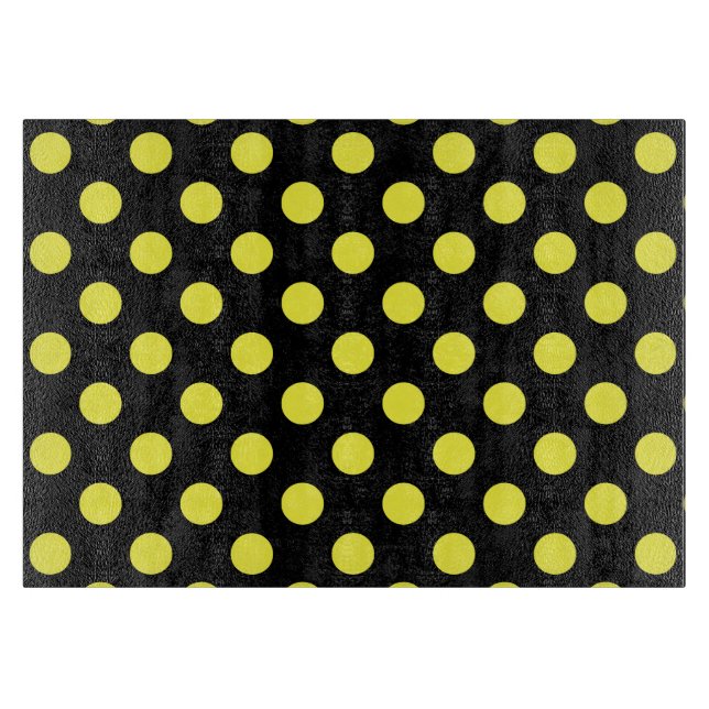 Planche À Découper Pois jaunes sur fond noir (Devant)