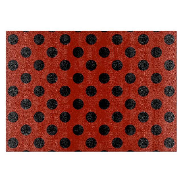 Planche À Découper Pois noirs en rouge (Devant)