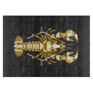 Planche À Découper Poisson à langouste polygonale dorée sur noir