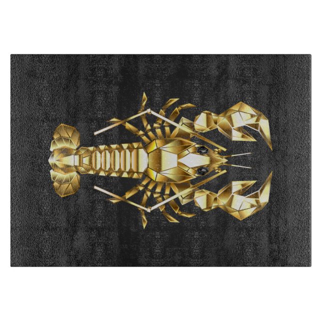Planche À Découper Poisson à langouste polygonale dorée sur noir (Devant)