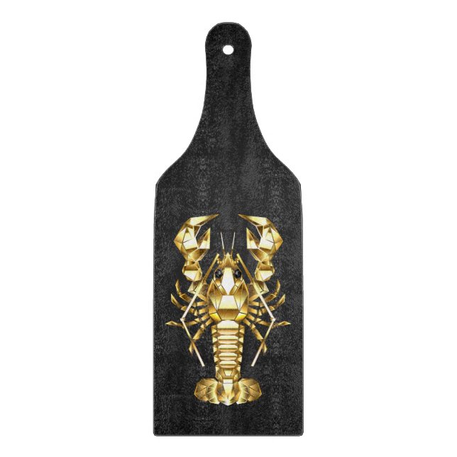 Planche À Découper Poisson à langouste polygonale dorée sur noir (Devant)
