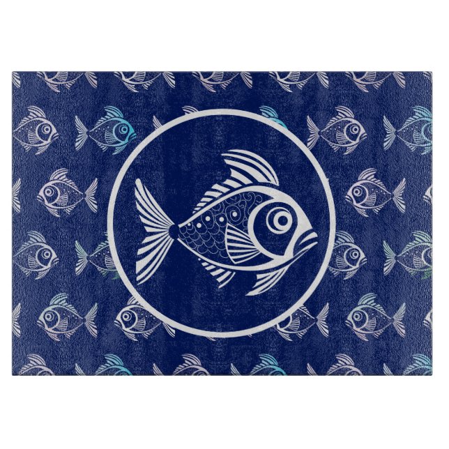 Planche À Découper Poisson Blanc Dans La Mer Bleue Profonde (Devant)