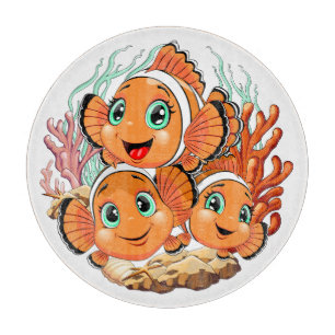 Planche À Découper Poisson clown Dessin animé mignon Famille Sous l'e