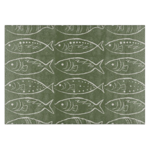 Planche À Découper Poisson d'Art en Ligne Minimaliste Olive