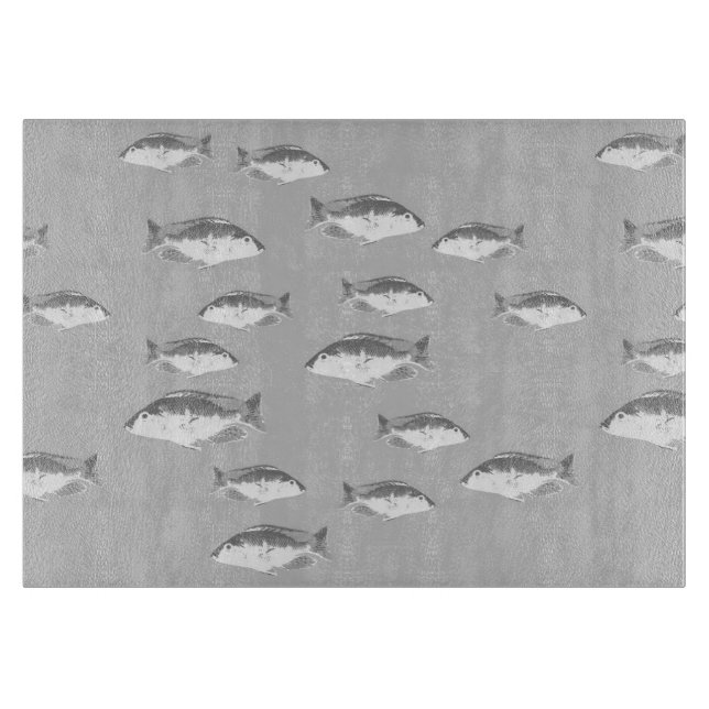 Planche À Découper Poisson gris monochrome (Devant)