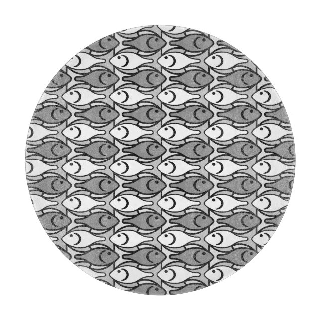 Planche À Découper Poisson moderne du milieu du siècle, gris, blanc e (Devant)