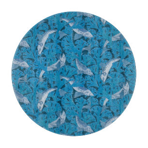 Planche À Découper Poisson Nage d'algues Coral Bleu Vintage Classique