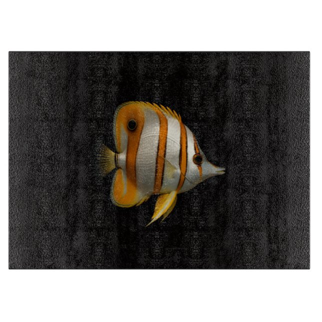 Planche À Découper Poisson-papillon de récif sur panneau de verre Bla (Devant)