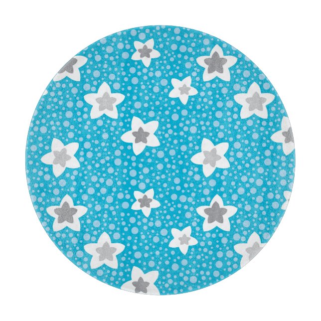 Planche À Découper Polka bleu paradisiaque point rétro avec étoiles (Devant)