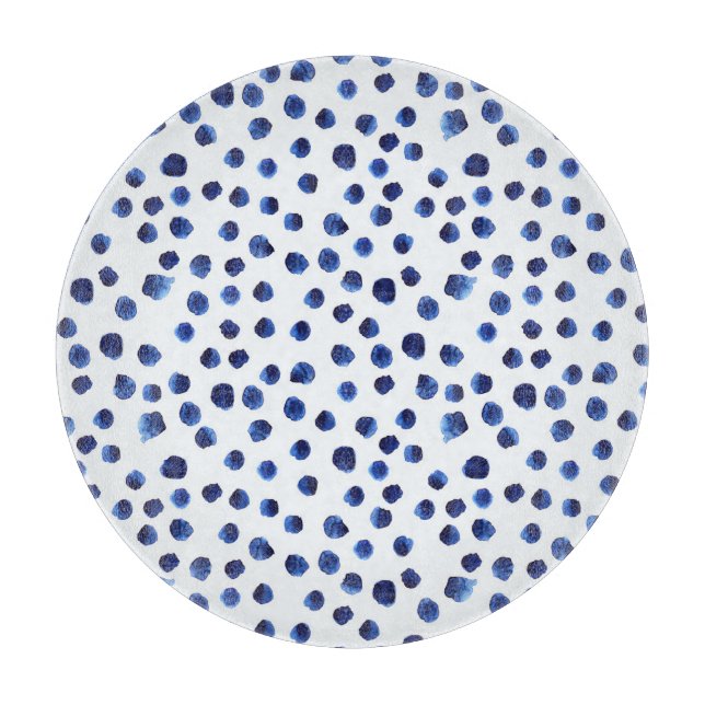 Planche À Découper Polka Bleue : Aquarelle Point sans joint. (Devant)