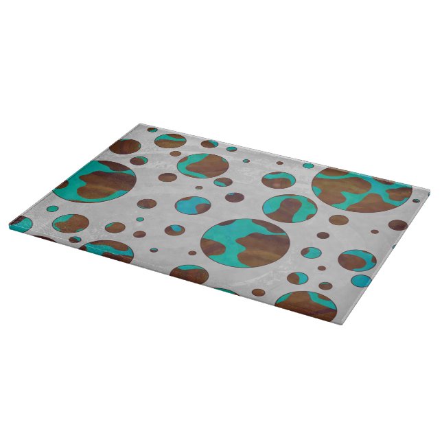 Planche À Découper Polka Dot Cow Impression Brown et Turquoise (Coin)