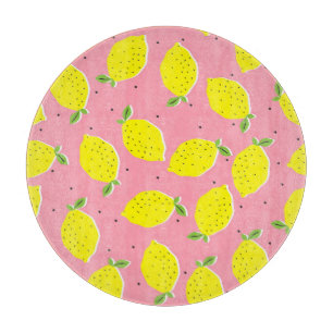 Planche À Découper Polka rose citron chaotique : Motif d'agrumes