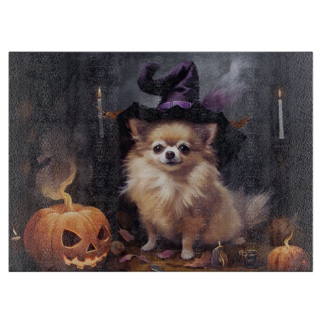Planche À Découper Pomeranian Citrouilles Halloween Épouvantable (Devant)