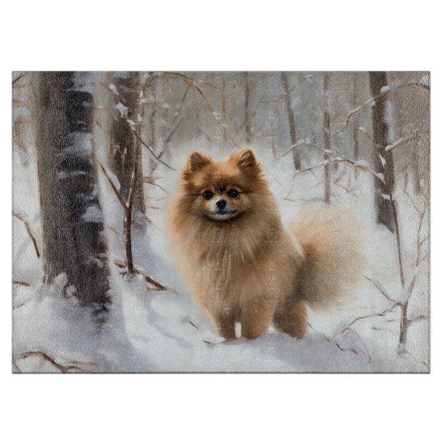 Planche À Découper Poméranie Laissez Tomber la Neige Noël (Devant)