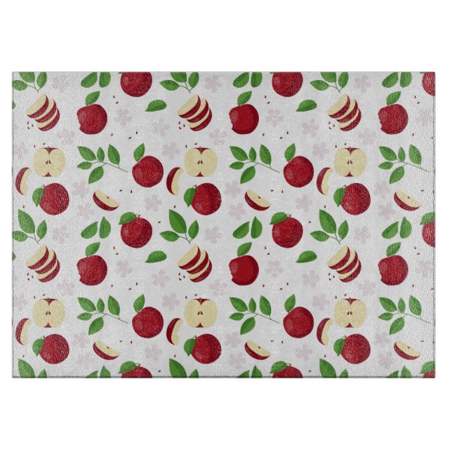 Planche À Découper Pommes rouges, fleurs et Motif de verdure (Devant)