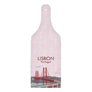 Planche À Découper Pont de Lisbonne sur le fleuve Tage au style vinta