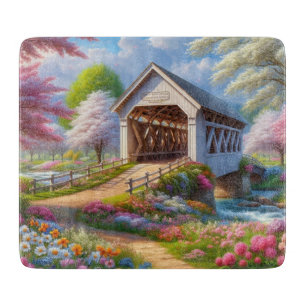 Planche À Découper Pont fleuri/ressort coloré et rivière