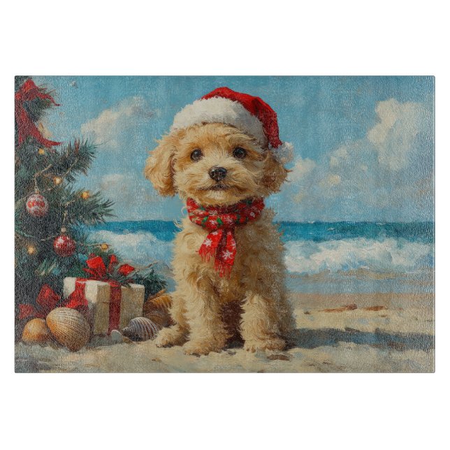 Planche À Découper Poodle Dog Christmas Vintage Beach (Devant)