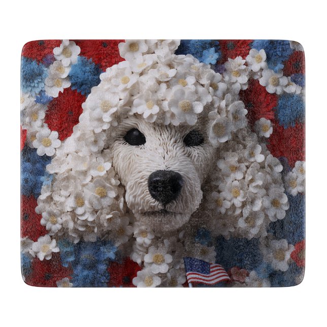 Planche À Découper Poodle patriotique floral 3D (Devant)