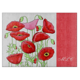 Planche À Découper Poppies roses rouges Art Personnalisé Monogramme p