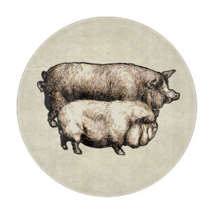 Planche À Découper Porc de Ferme Vintage Antiquités de Bétail de Camp