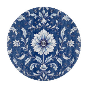 Planche À Découper Porcelaine Fleurs de style bleu marine
