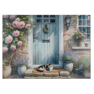 Planche À Découper Porche Floral Cottagecore avec Chat Calicot