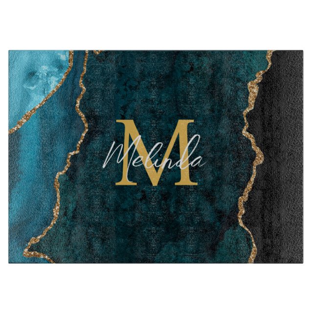Planche À Découper Porte en marbre bleu turquoise et or (Devant)