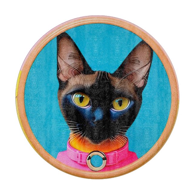 Planche À Découper Portrait de chat stylisé avec des couleurs vives (Devant)