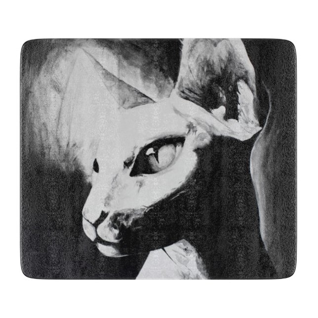 Planche À Découper Portrait Félin de Chat Sphynx Art Original (Devant)