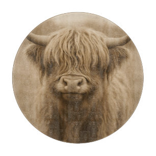 Planche À Découper Portrait sépia de vache des Highlands