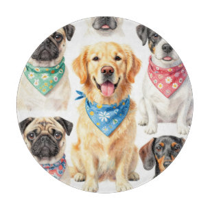 Planche À Découper Portraits de chiots mignons en bandana en collage 