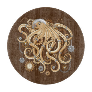 Planche À Découper Poulpe Steampunk Rétro Fantastique Mécanique