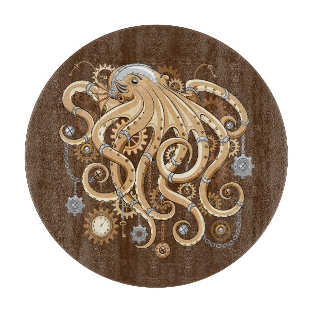 Planche À Découper Poulpe Steampunk Rétro Fantastique Mécanique (Devant)