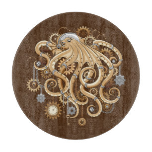 Planche À Découper Poulpe Steampunk Rétro Fantastique Mécanique