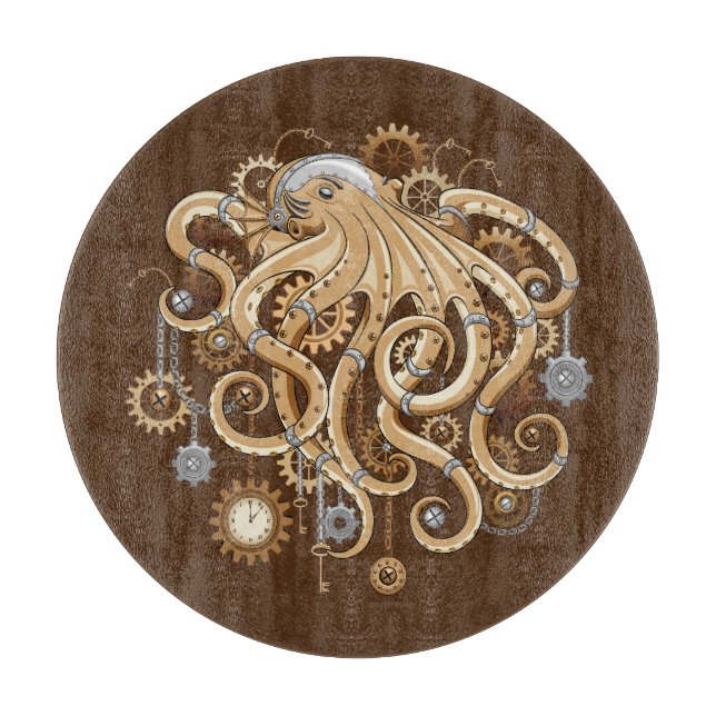 Planche À Découper Poulpe Steampunk Rétro Fantastique Mécanique (Devant)