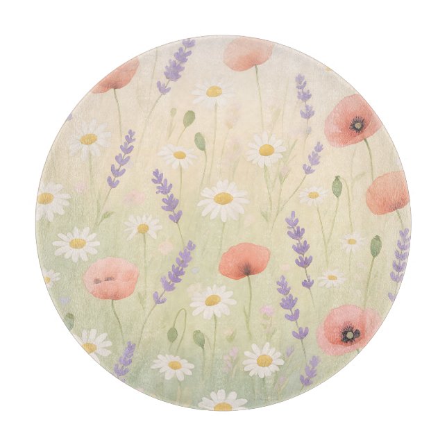 Planche À Découper Prairie de fleurs sauvages pastel en floraison dou (Devant)