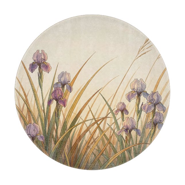 Planche À Découper Prairie d'Iris Violet Herbe Dorée Paysage  (Devant)