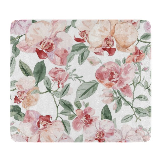 Planche À Découper Prairie d'Orchidée Aquarelle Florale Botanique Rou (Devant)