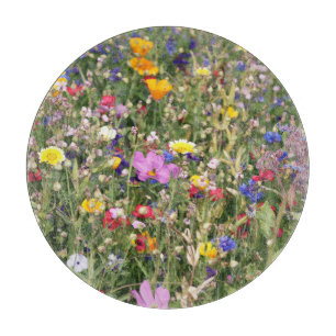 Planche À Découper Pré fleur sauvage coloré, motif vibrant.