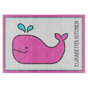 Planche À Découper Preppy Nautical Pink et Aqua Whale Personnalisé