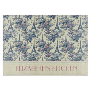 Planche À Découper Preppy Paris Toile rose et bleu Monogramme