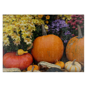 Planche À Découper Présentation colorée de citrouilles décoratives d'
