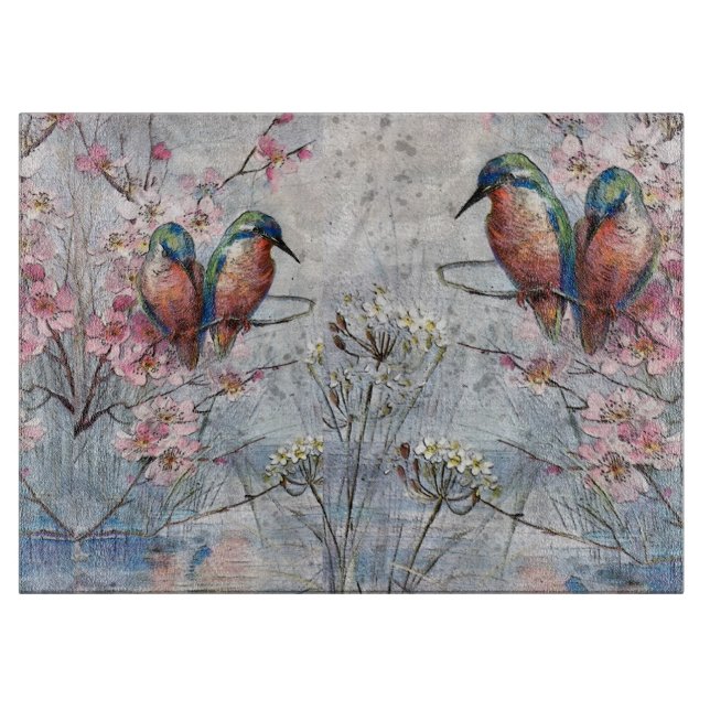 Planche À Découper Pretty Painted Kingfish and Flowers (Devant)