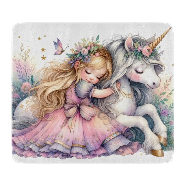 Planche À Découper Princesse Licorne Pastel Conte de Fée Fantastique (Devant)