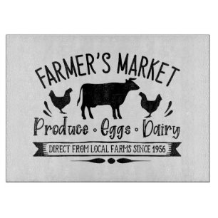 Planche À Découper Produits du marché fermier, œufs et laiterie
